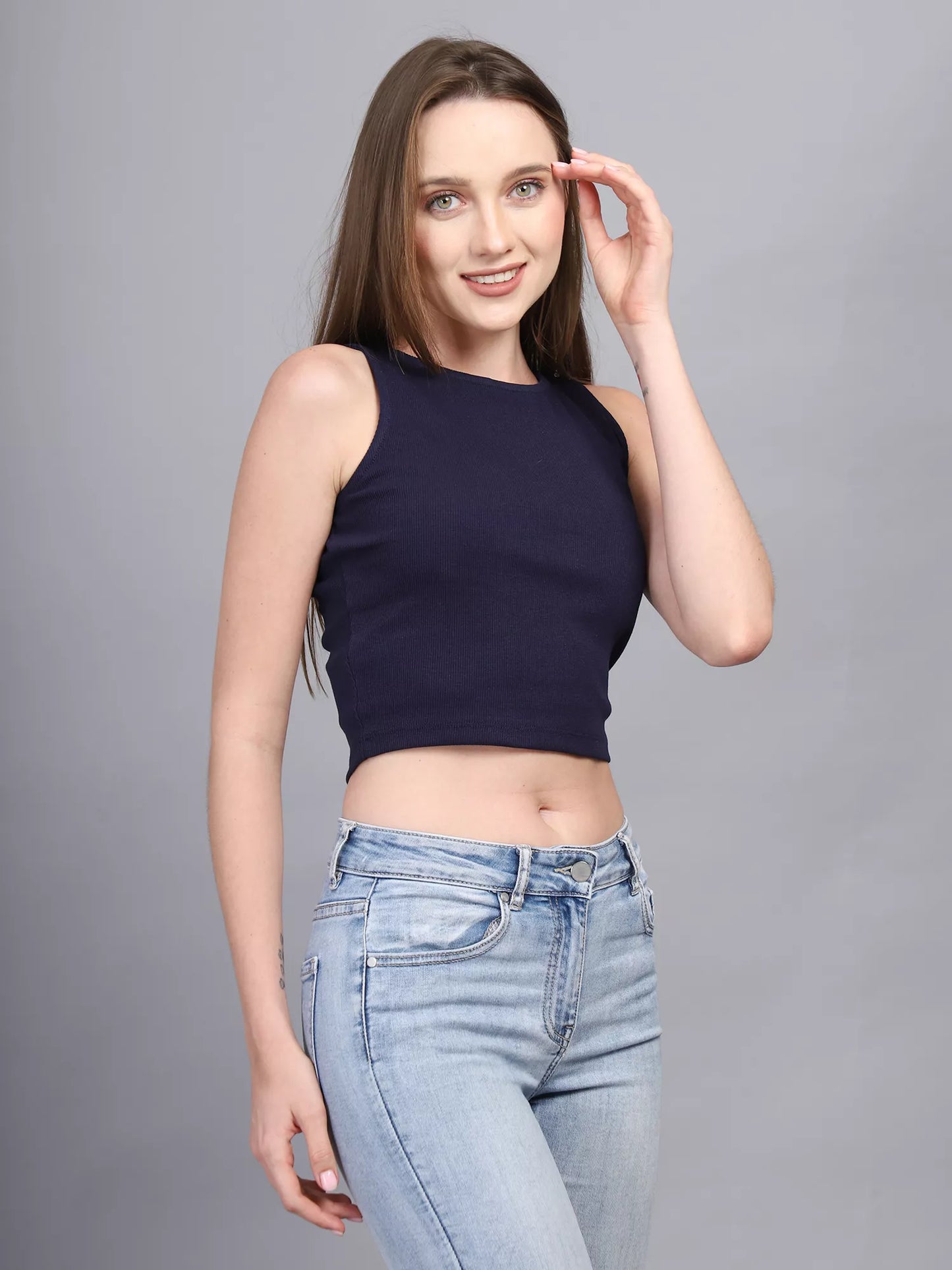 Navy Rib Crop Top