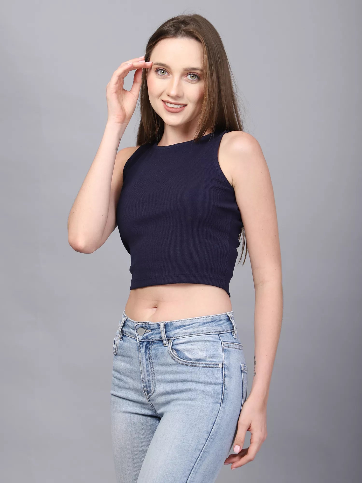 Navy Rib Crop Top