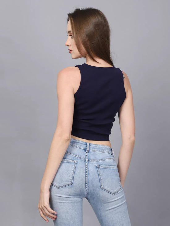 Navy Rib Crop Top
