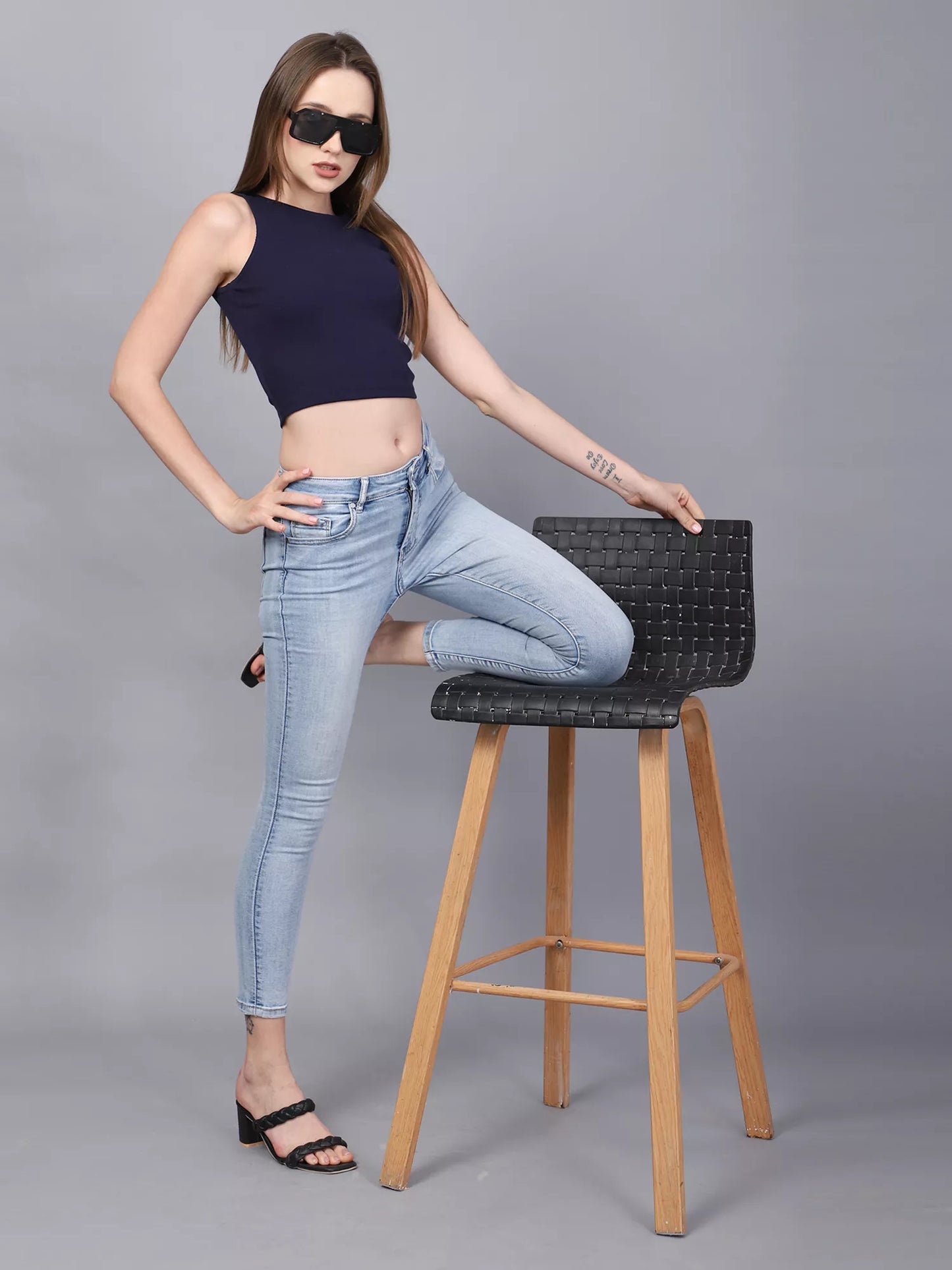Navy Rib Crop Top