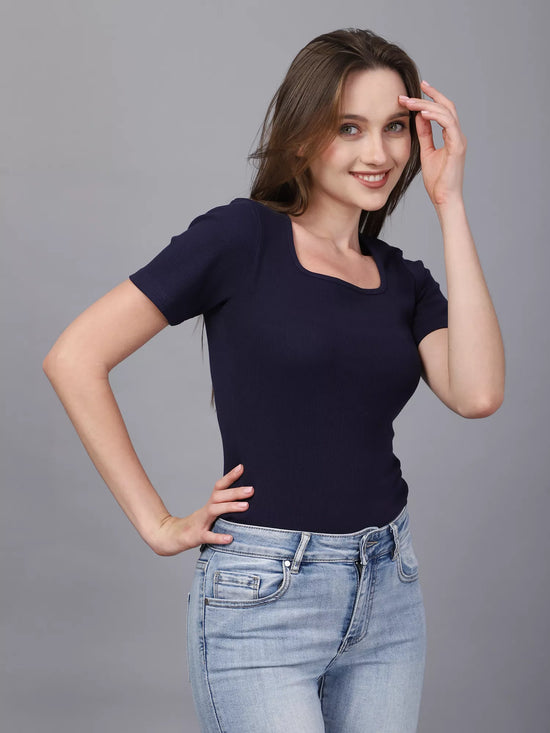 Navy Square Neck Bodysuit