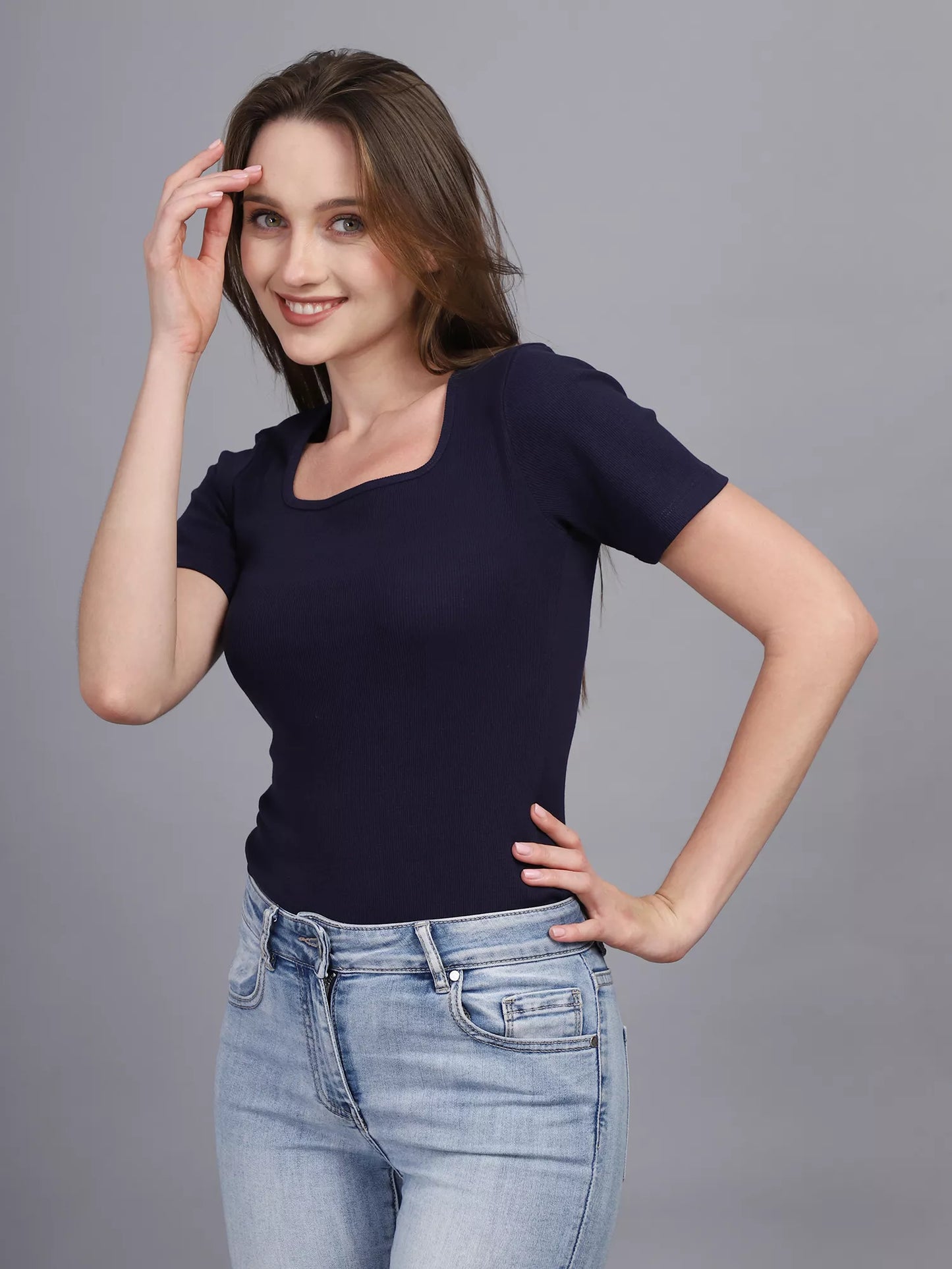 Navy Square Neck Bodysuit