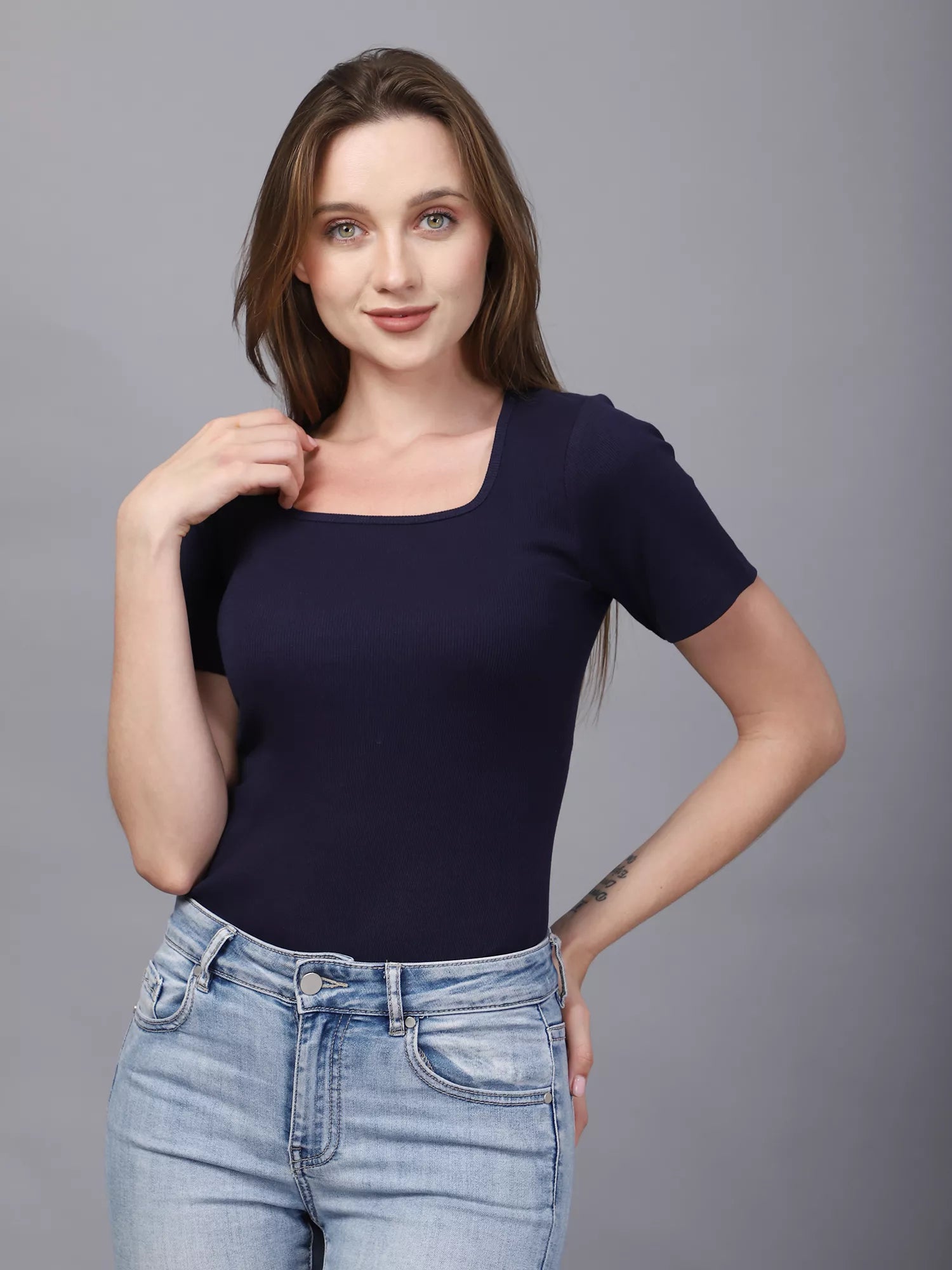 Navy Square Neck Bodysuit
