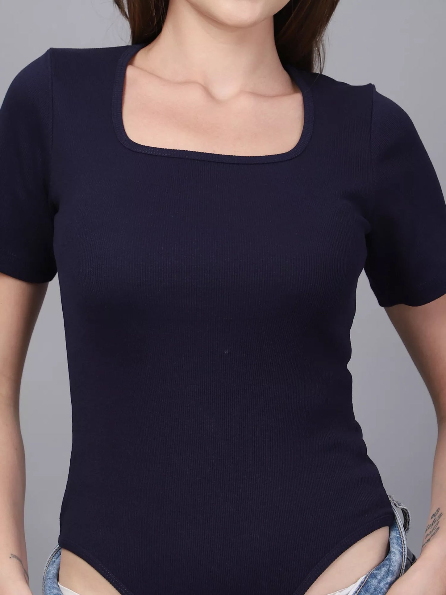 Navy Square Neck Bodysuit