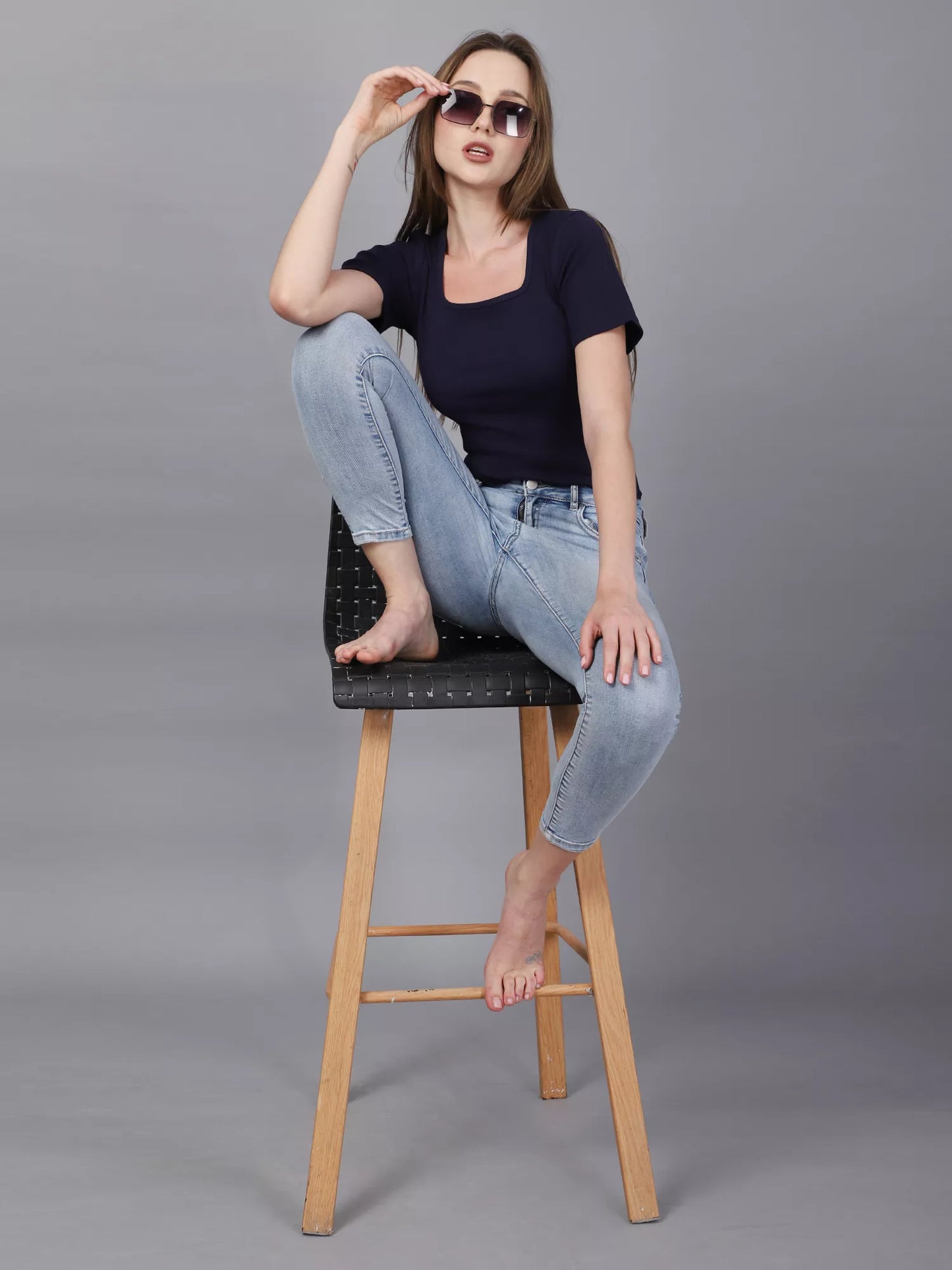 Navy Square Neck Bodysuit