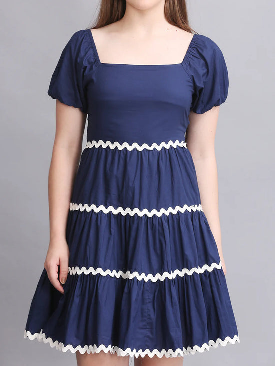 Navy Balloon Sleeve Mini Dress