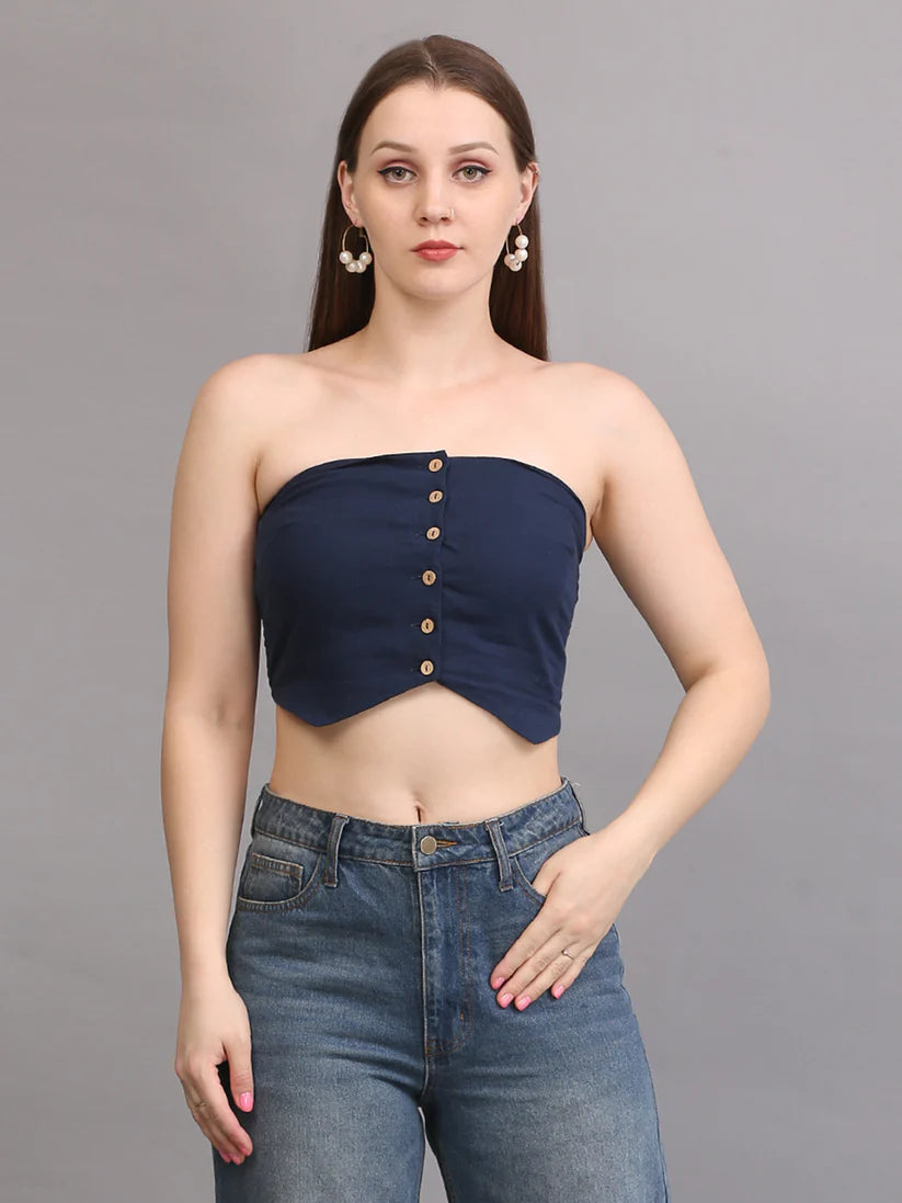 Navy Button Tube Top
