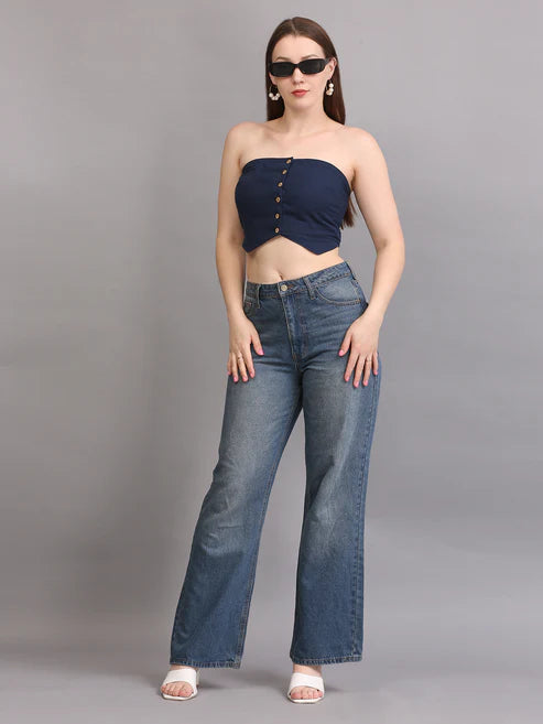 Navy Button Tube Top