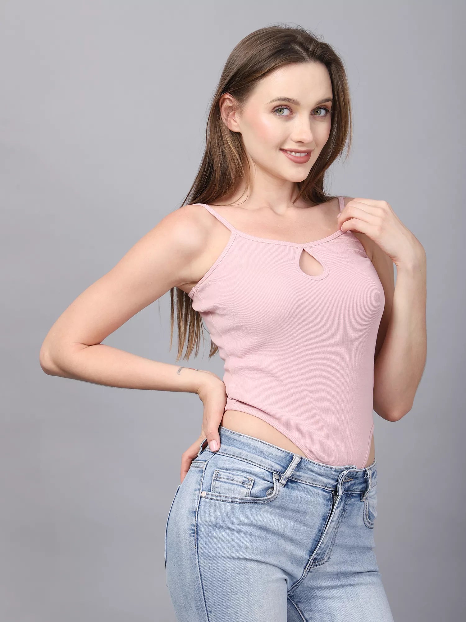Pink Front Keyhole Bodysuit