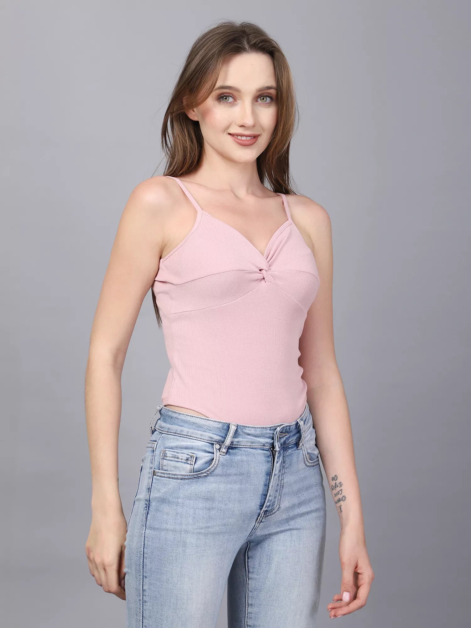 Pink Front Knot Bodysuit
