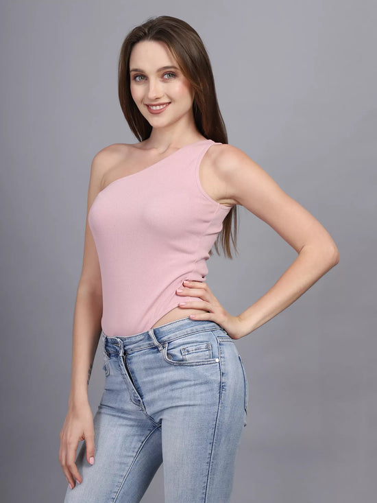 Pink One Shoulder Bodysuit