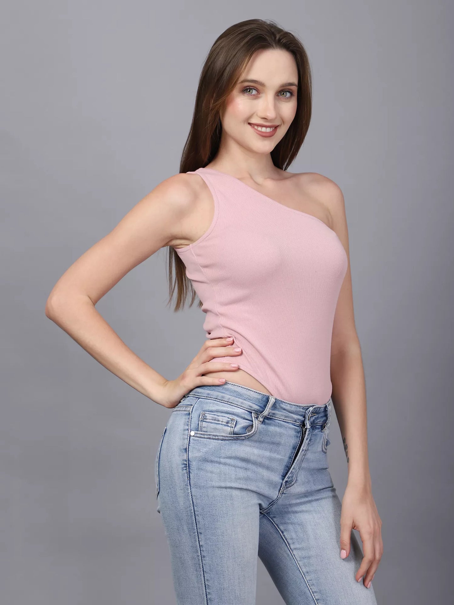 Pink One Shoulder Bodysuit