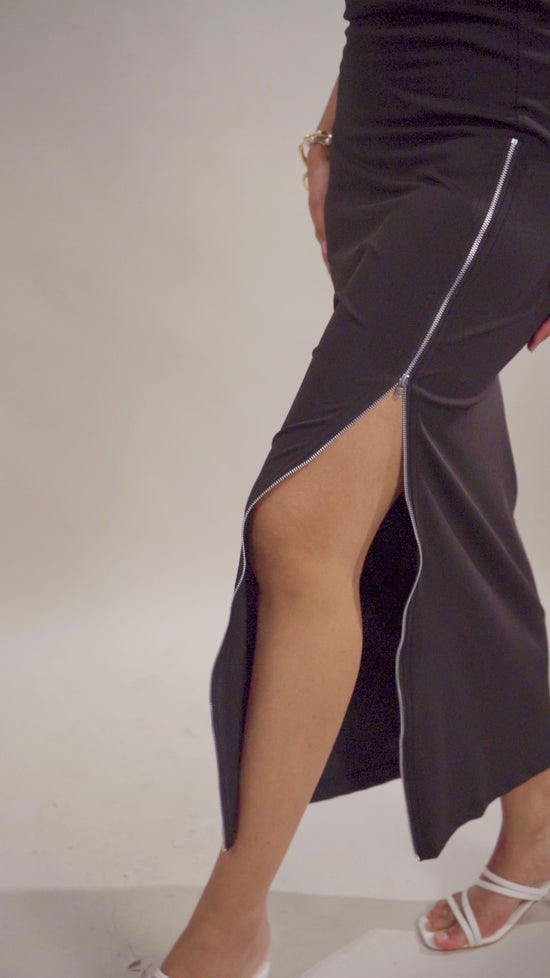 Black Side Slit Zipper Skirt