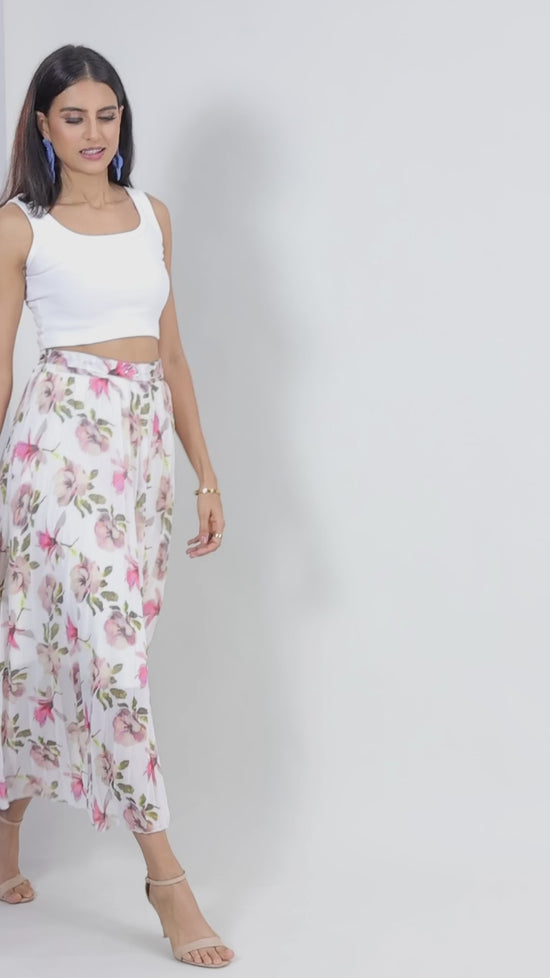 White Printed Plated Skirt