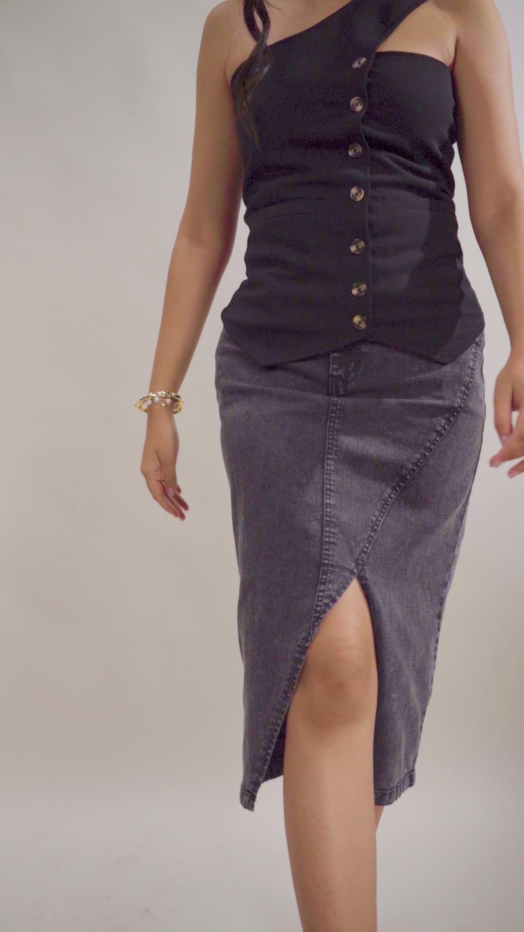 Grey Denim Pencil Maxi Skirt