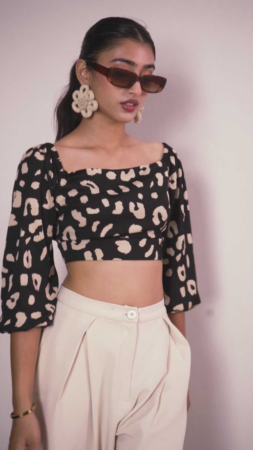 Black Leopard Print Back Cut Out Top