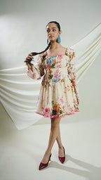 Vintage Floral Statement Sleeve Dress