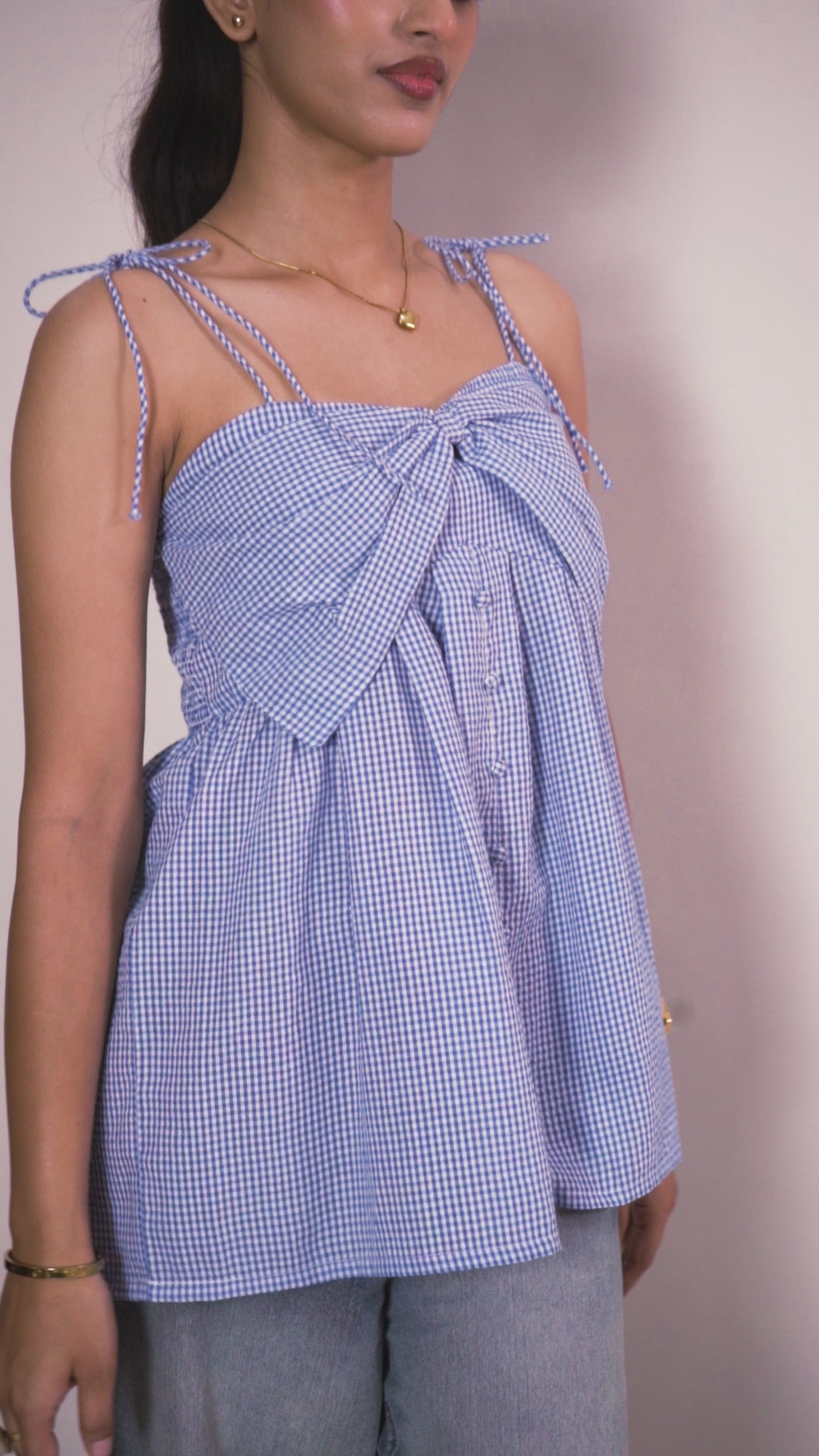 Blue Check Bow Top