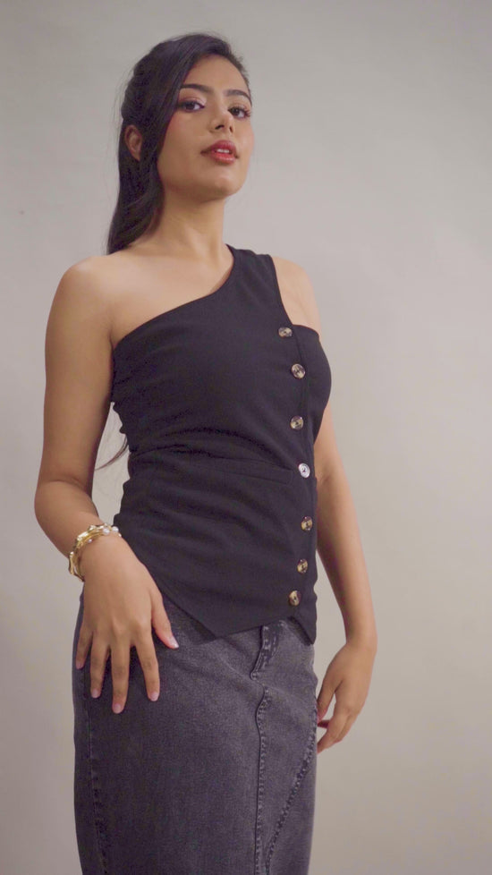 Black Button Top With Tie