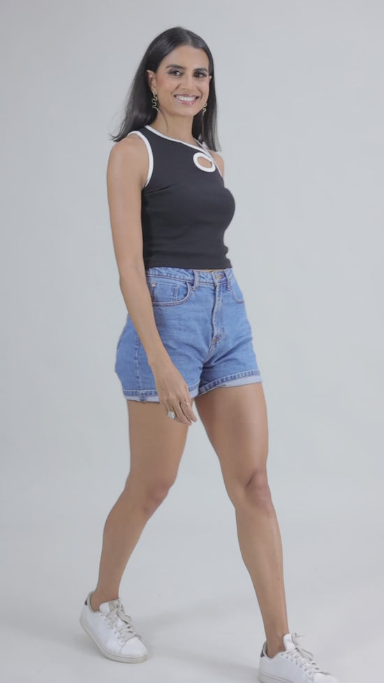 Black Rib Front Rib Tank Top