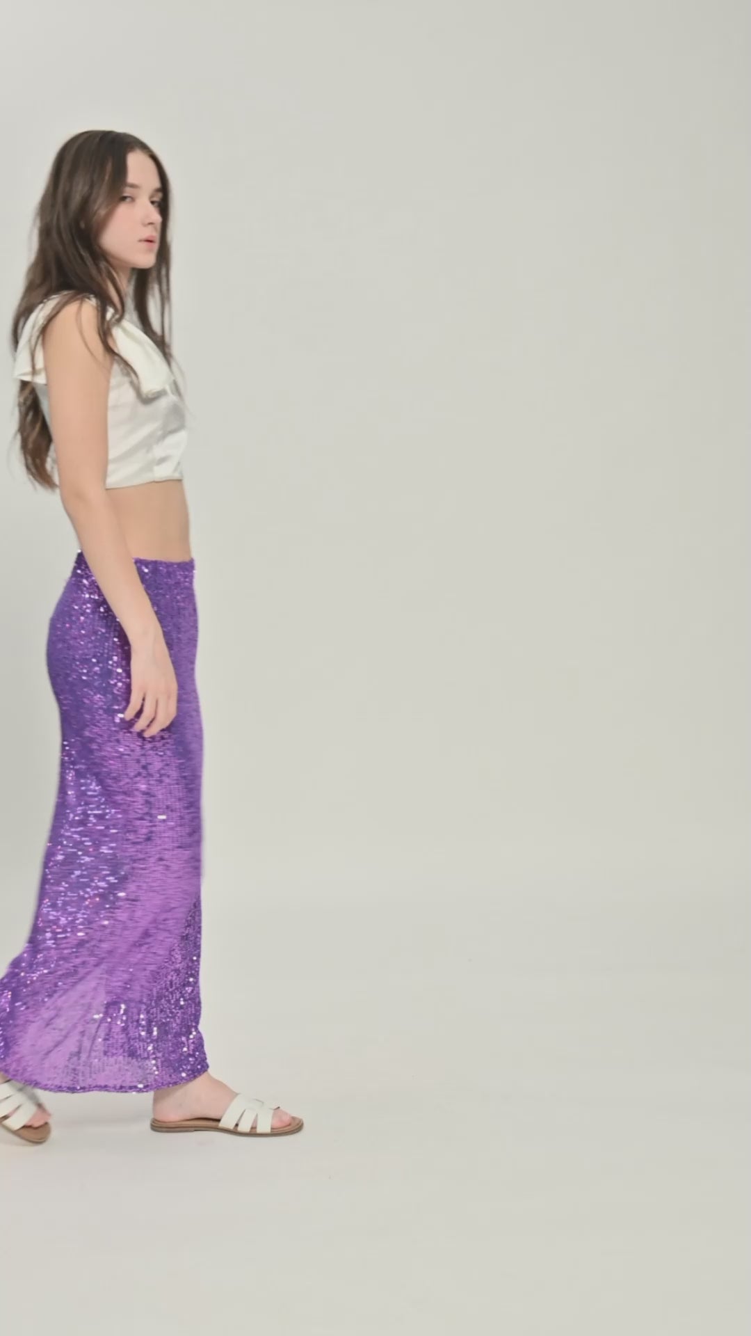 Purple Sequins Side Slit Skirt