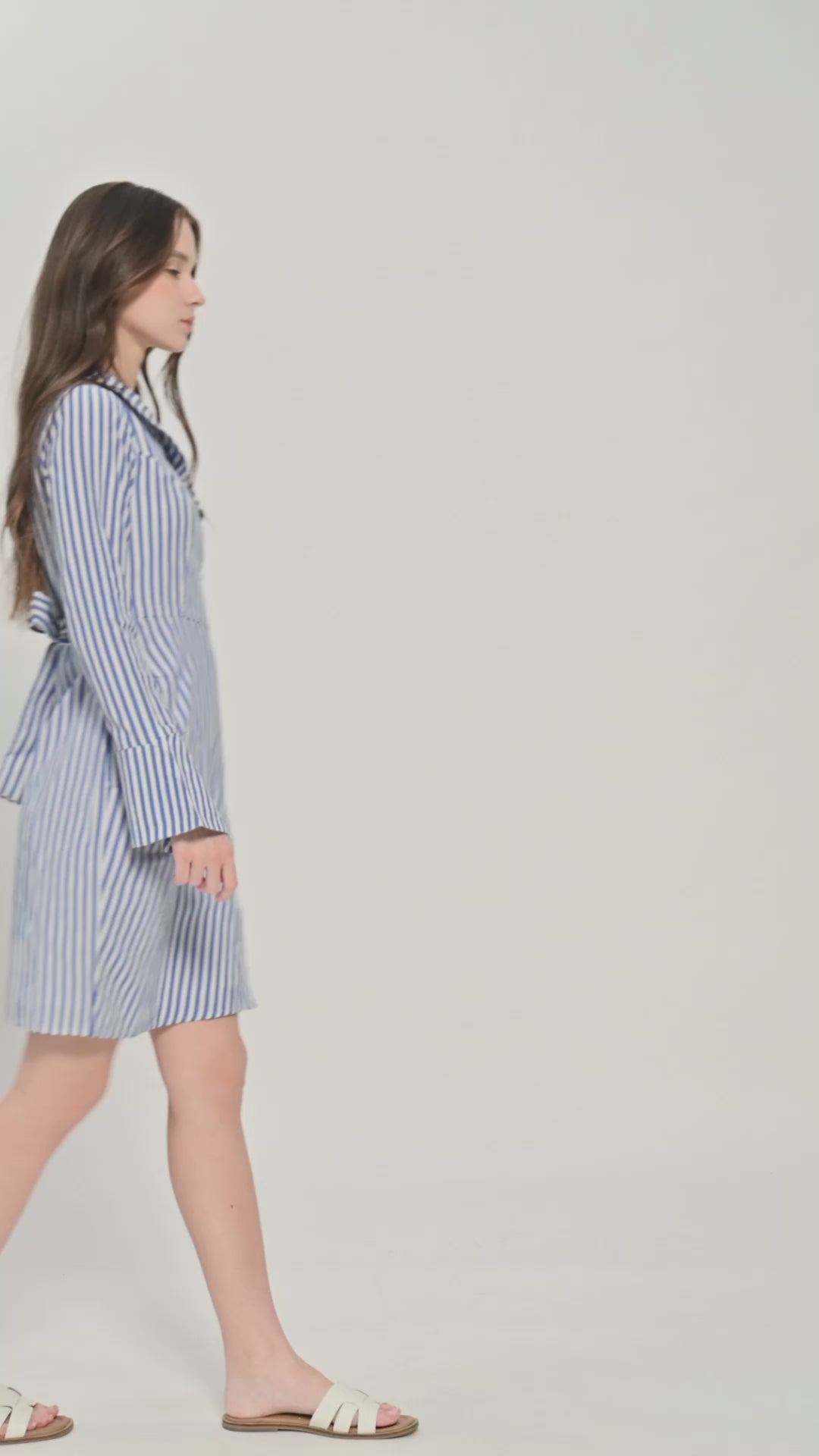 Asymmetric Collar Striped Shirt Dress