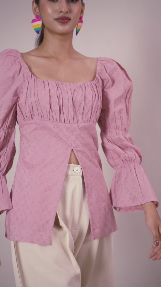 Pink Schiffli Peplum Top