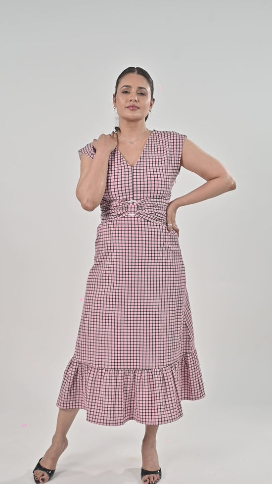Blush Check Midi Dress