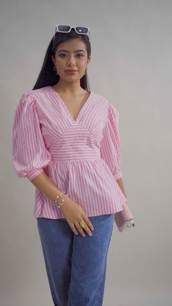 Pastel Pink Stripe Peplum Top