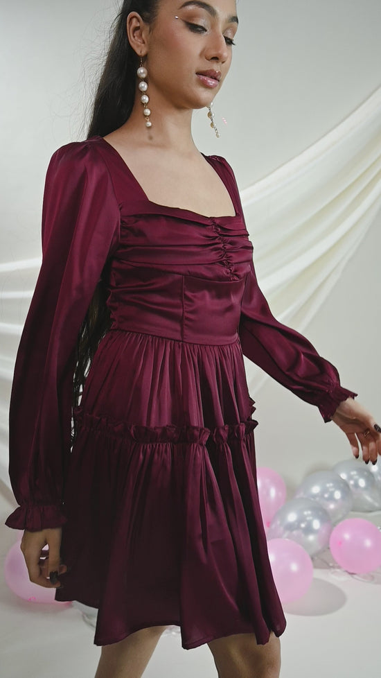 Maroon Tiered Ruffle Dress