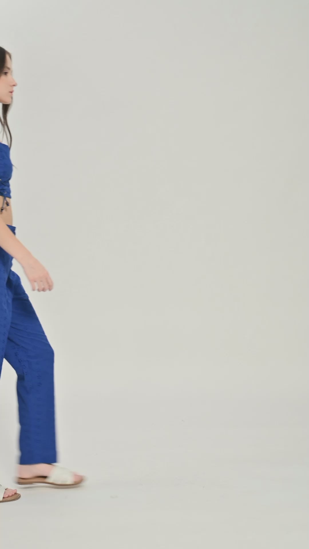 Blue Schiffli Puff Sleeve Crop Top