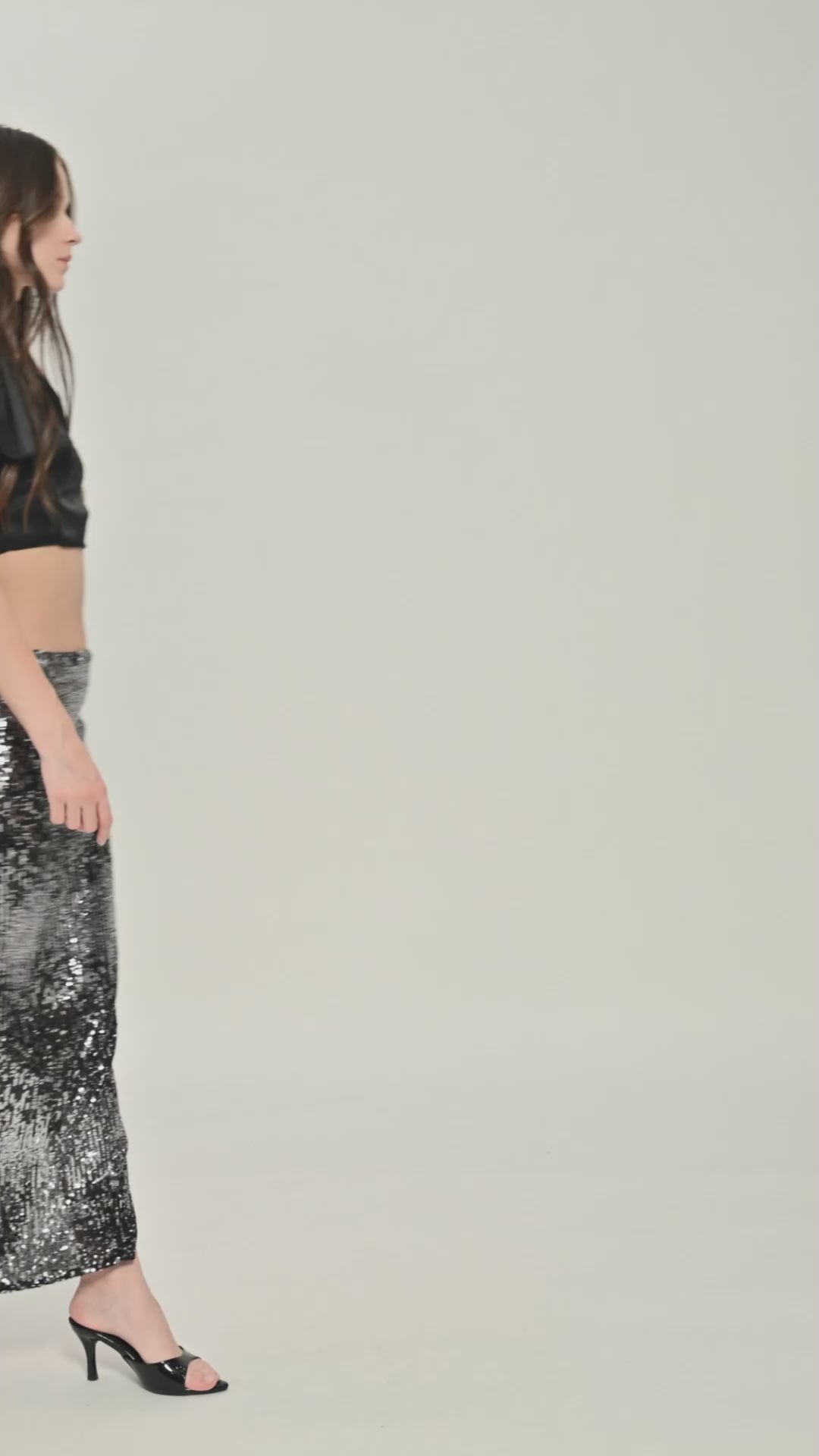 Black Sequins Side Slit Skirt