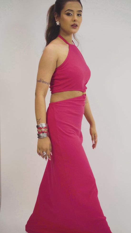 Fuchsia Ring-Detail Bodycon Maxi Dress