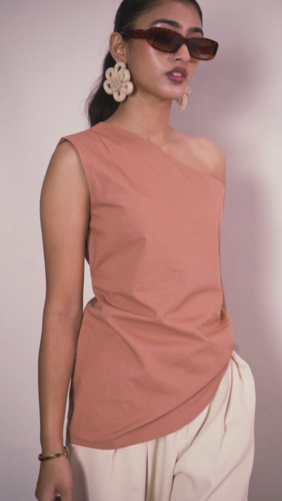 Brown One Shoulder Buckel Top