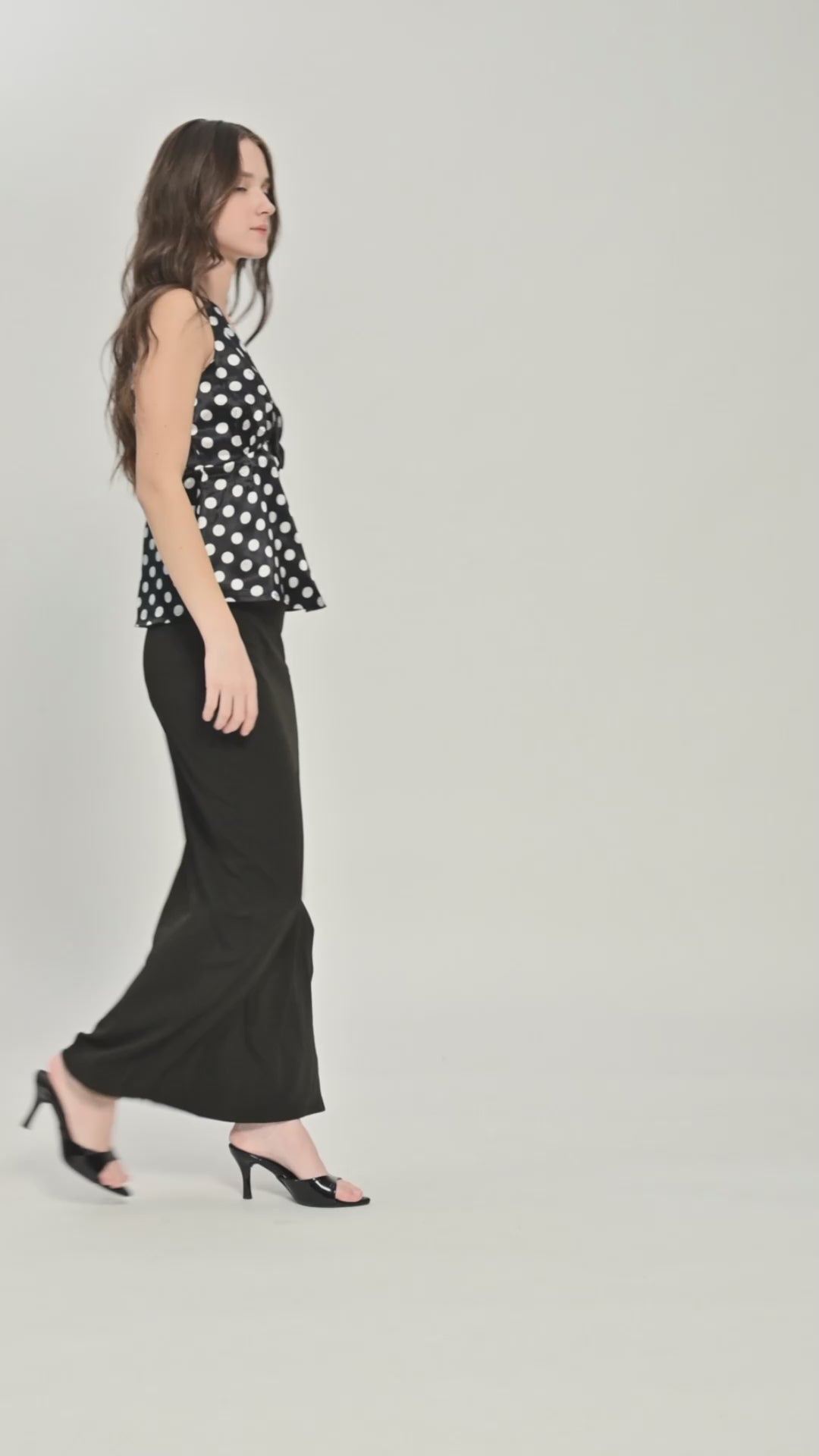 Polka V Neck Peplum Top