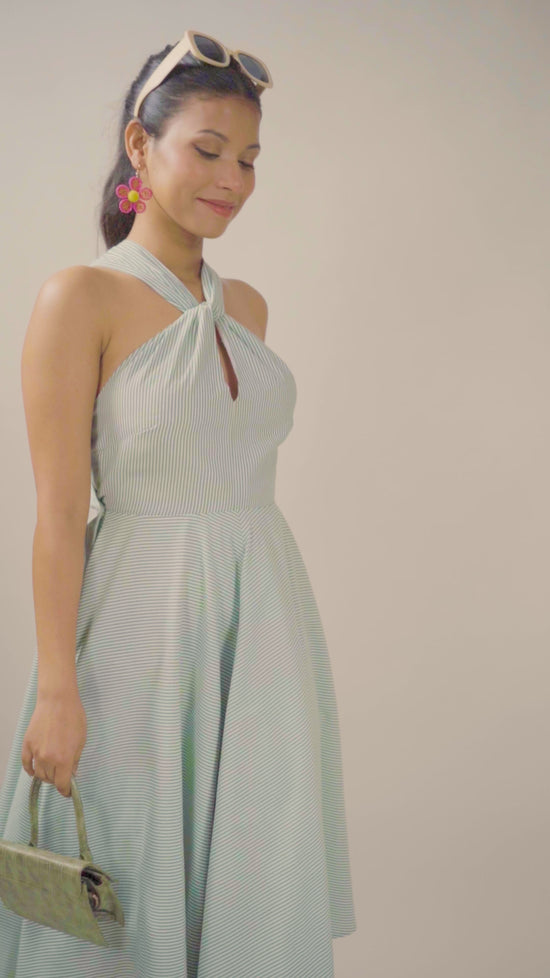 Twisted Halter Neck Flare Dress
