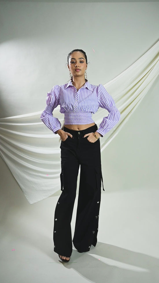 Lavender Striped Smocked Crop Top