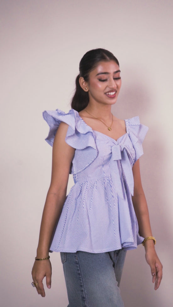 Blue Stripe Frill Top