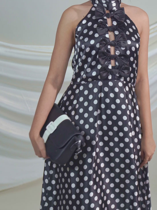 Polka Halter- Neck Bow Midi Dress