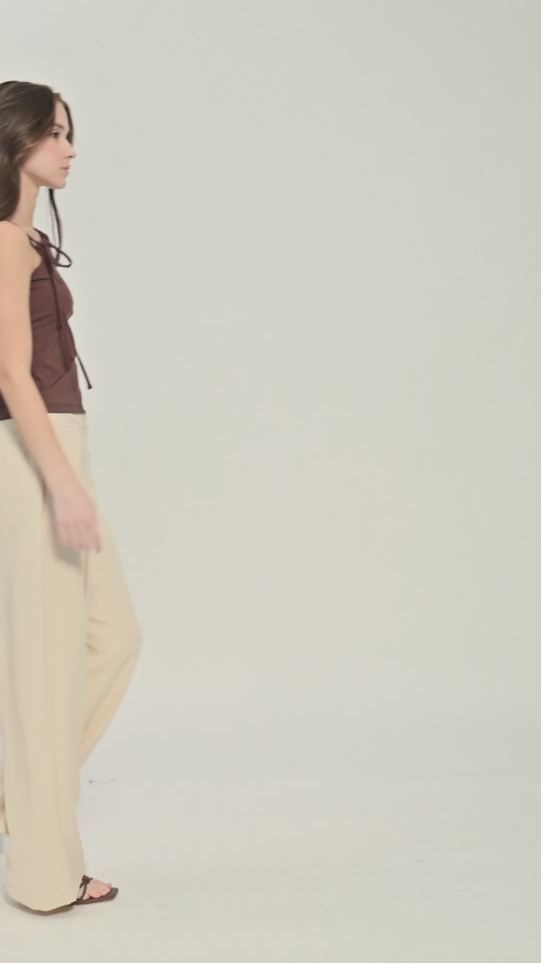 Brown One Shoulder Tie Top