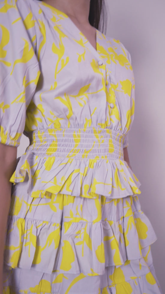 Grey Printed Frill Dress