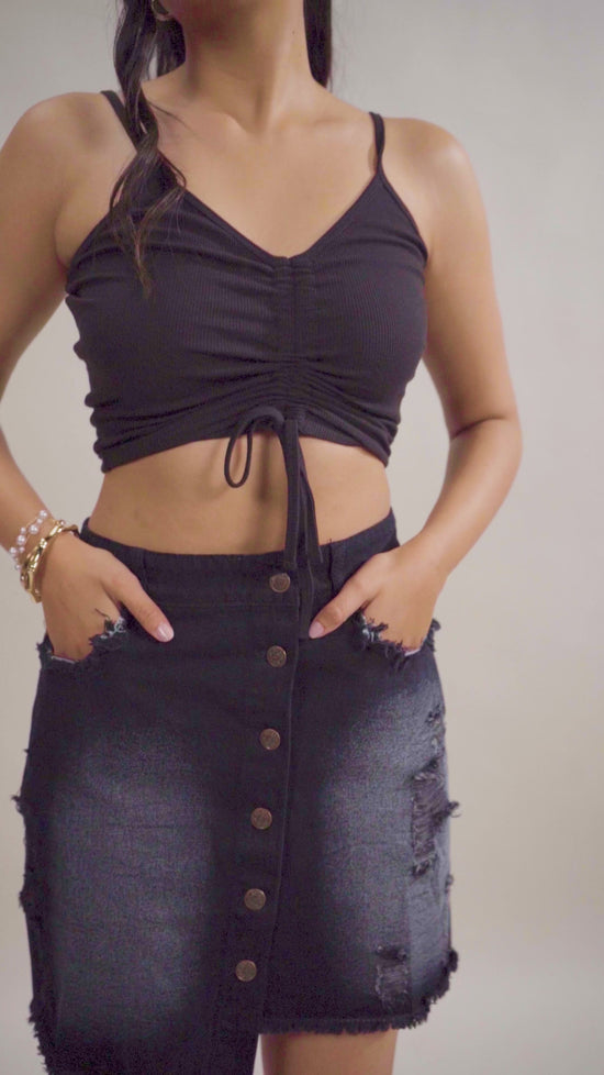 Black Rib Front Rouched Top