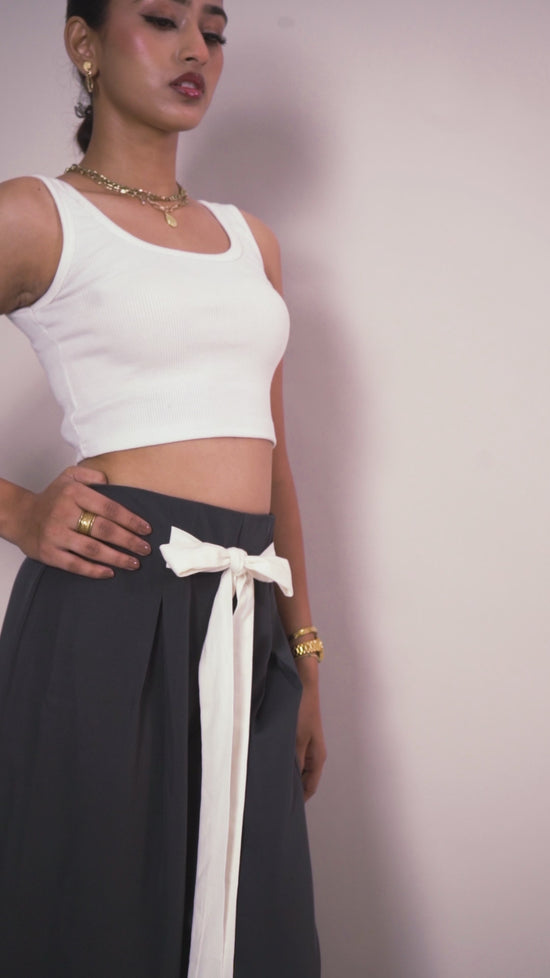 Grey Contrast Belt Pant