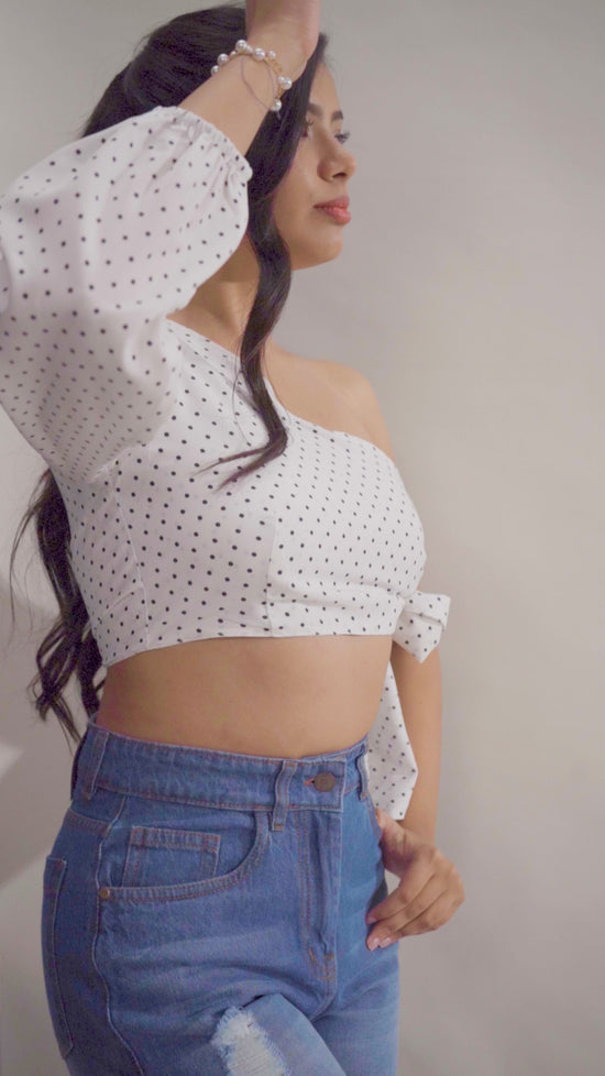 White One Shoulder Side Knot Top