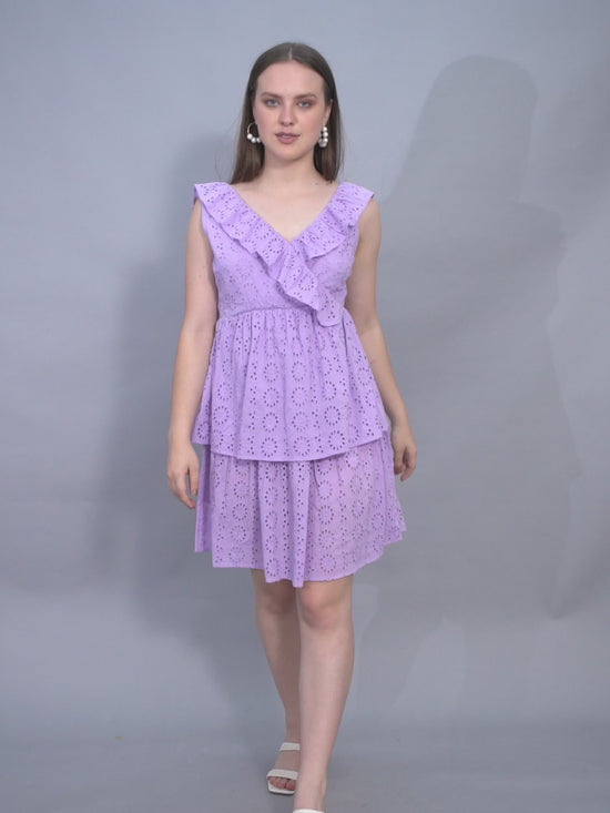 Lavender Schiffli Back Knot Mini Dress
