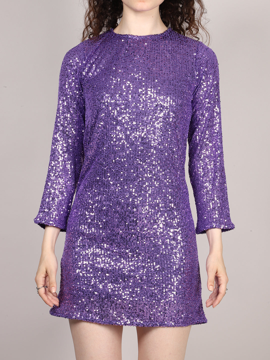 PURPLE SEQUINS BACK KEYHOLE MINI DRESS