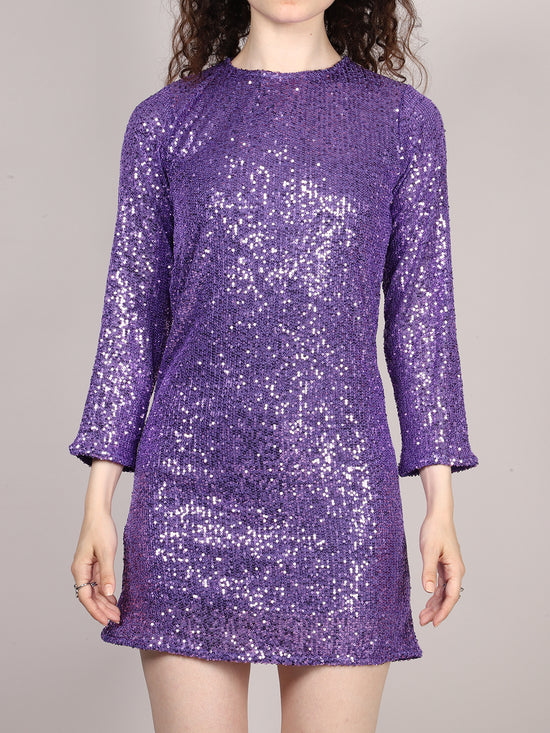 Purple Sequins Back Keyhole Mini Dress