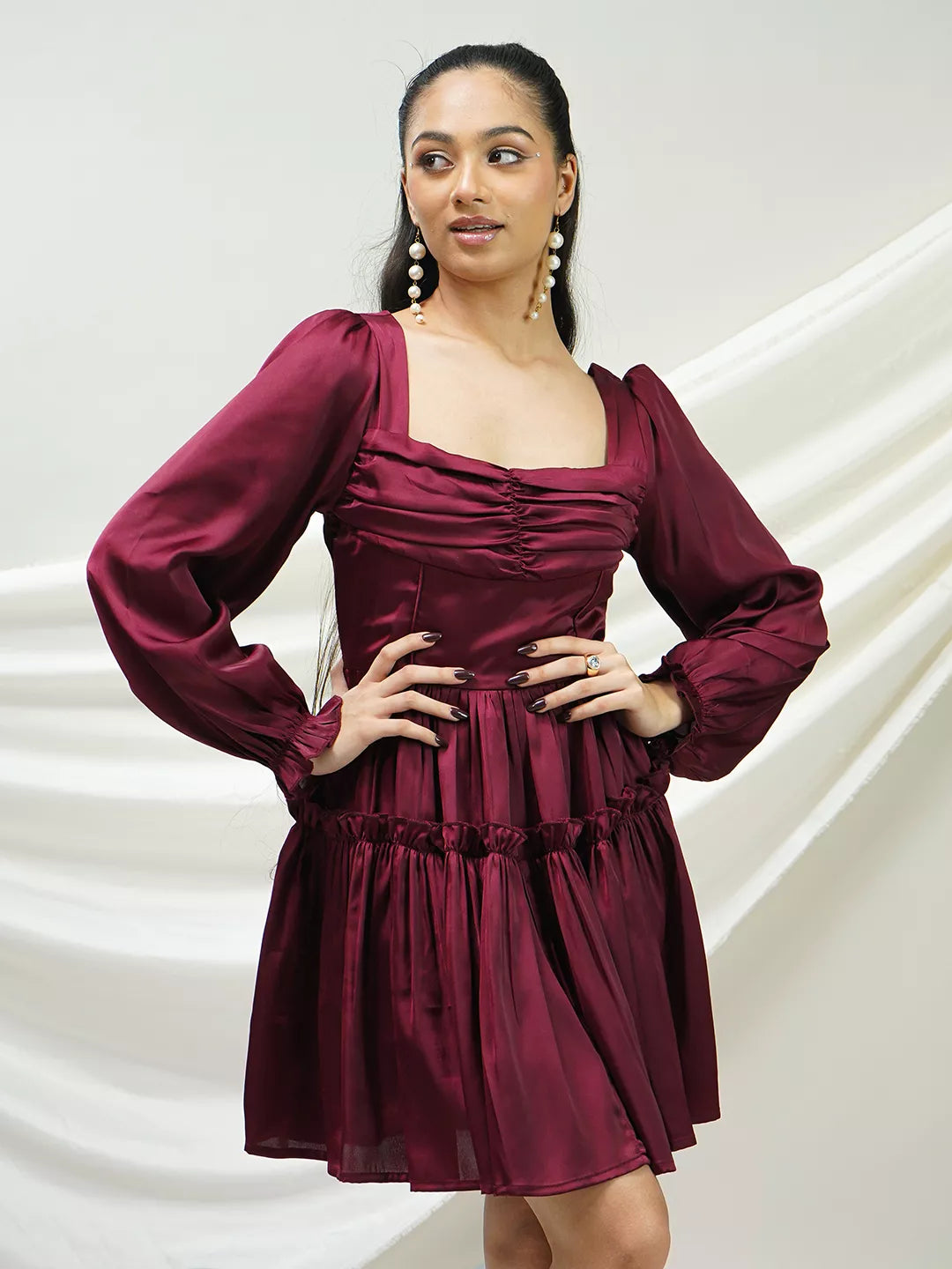 Maroon Tiered Ruffle Dress