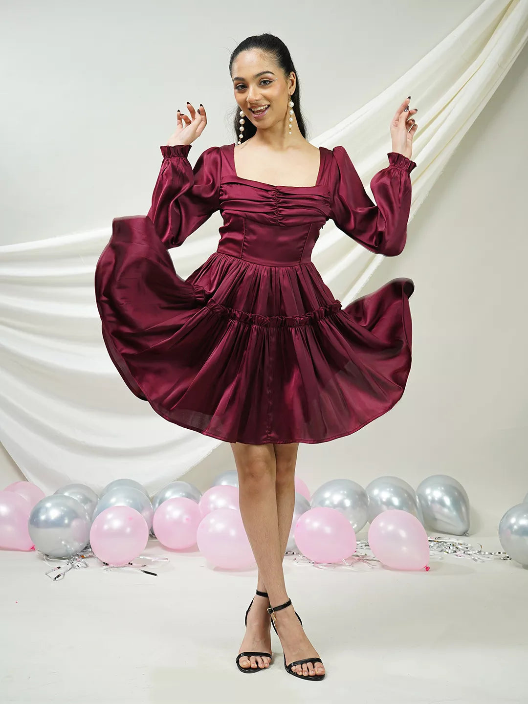 Maroon Tiered Ruffle Dress