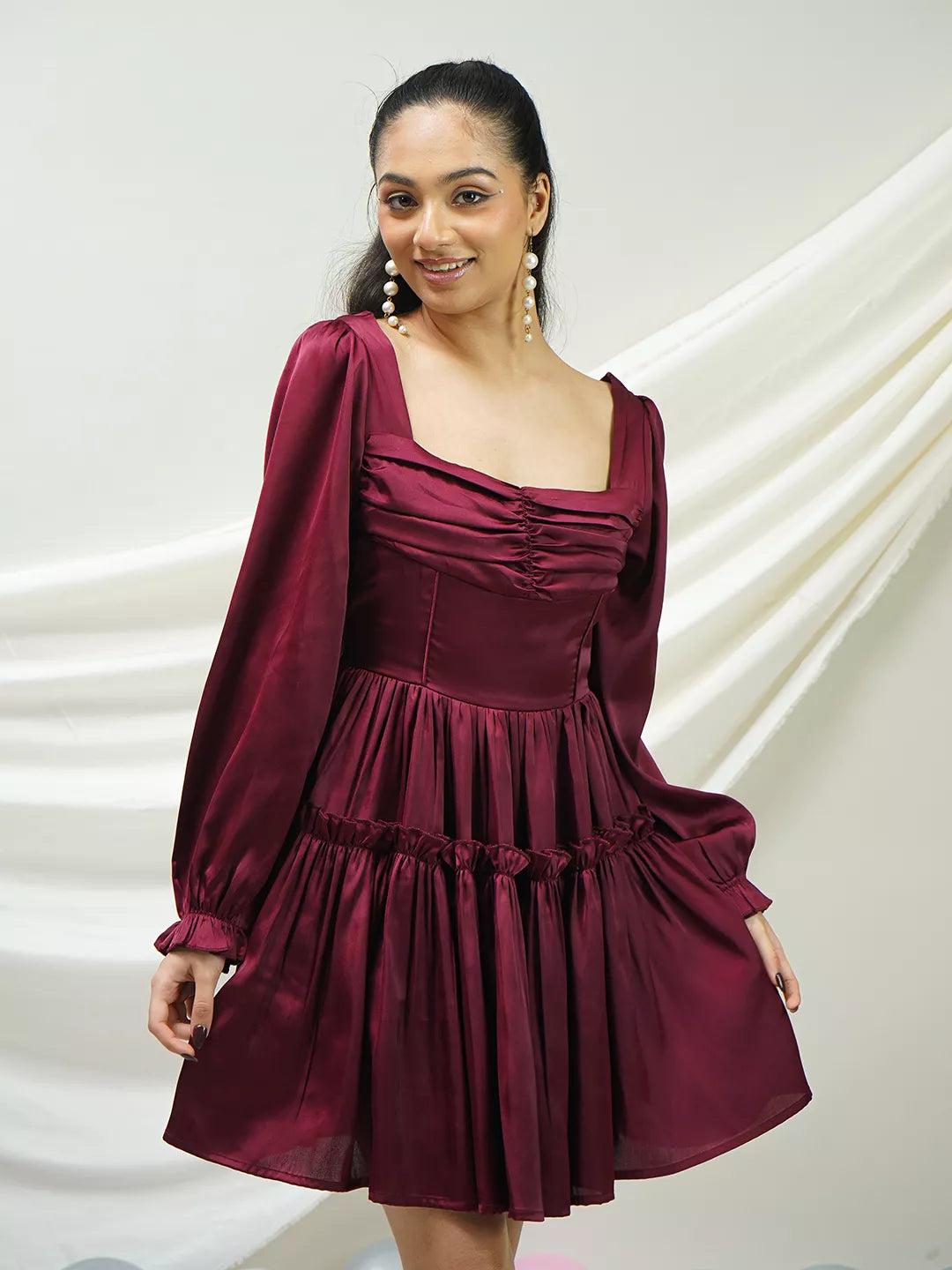Maroon Tiered Ruffle Dress